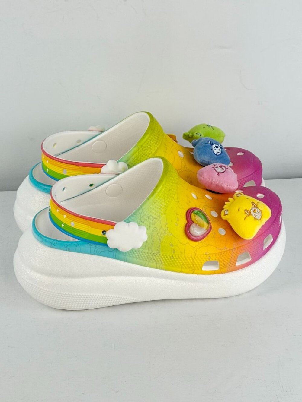 Men's 5 Women's 7 - Crocs Care Bears Crush Clog Light-Up Rainbow